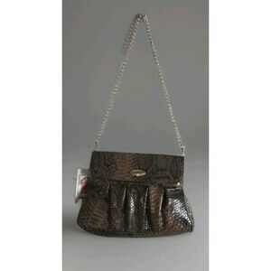 Vecceli Italy Brown Snake Faux Leather Handbag Clutch Gold Chain Strap 11x9 NWT